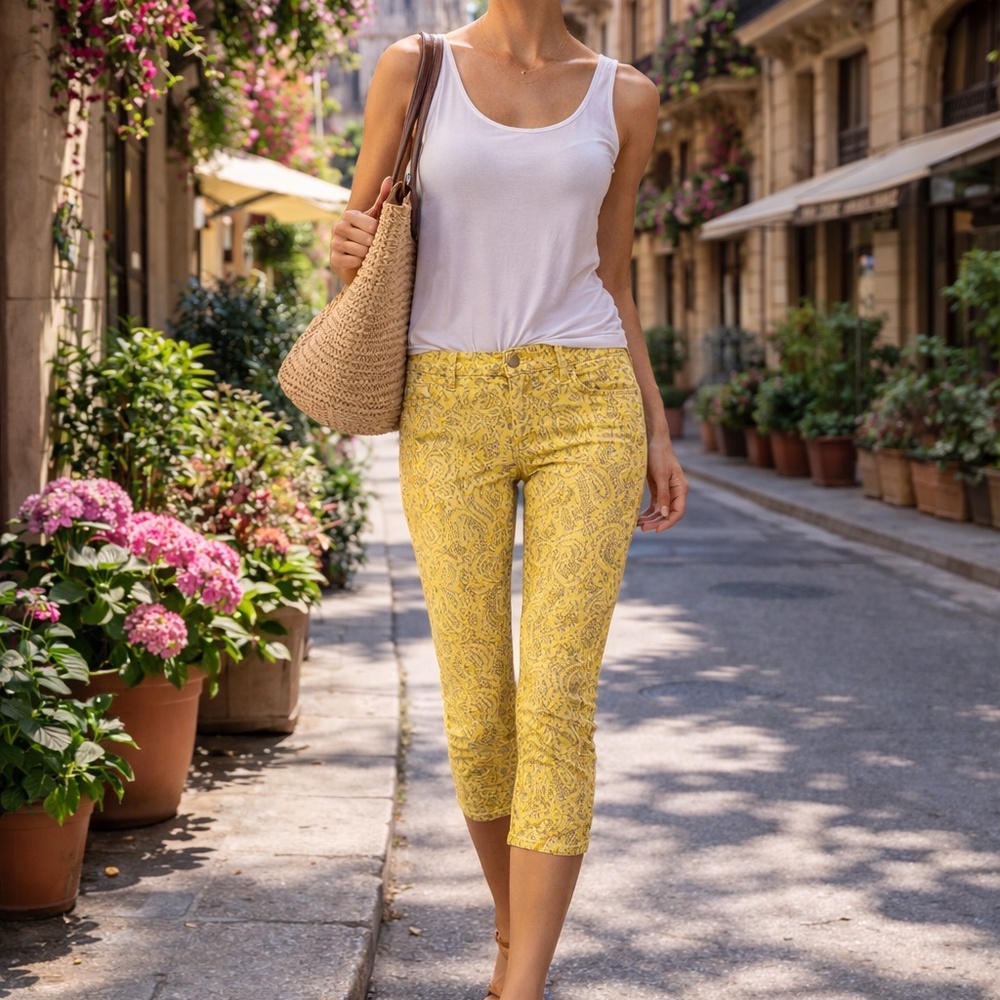 7 For All Mankind Yellow Printed Jeans – Size 29 (100%‎ Cotton)